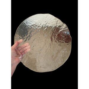 Crate & Barrel Orion Textured Clear Glass Platter Molded Handles 13" Tray Round